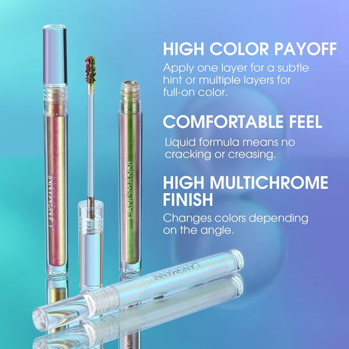 Jolilab Metallic Liquid Chameleon Eyeshadow, Long-lasting Holographic Glitter Multichrome Makeup (#002+006+013)