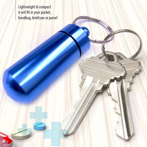 5 Pack Aluminum Keychain Medication Pill Box, Waterproof Mini Travel Pill Boxes for Medicine Vitamin Holder