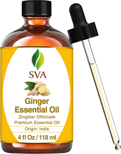 SVA Ginger Essential Oil, 4 Fl Oz, 100% Natural for Diffuser, Hair Care, Skin Care, Aromatherapy, with Dropper