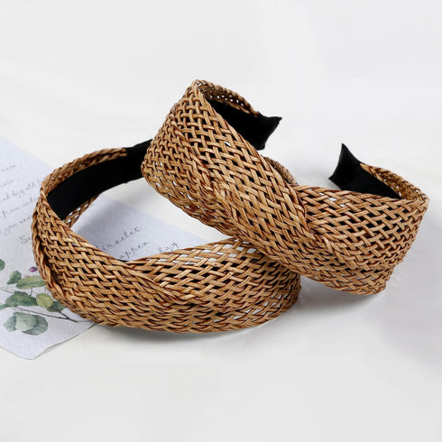 Tobeffect 2 Packs Straw Headbands for Women - Woven Twist Braided Fashion Boho Hairbands Non Slip Wide Rattan