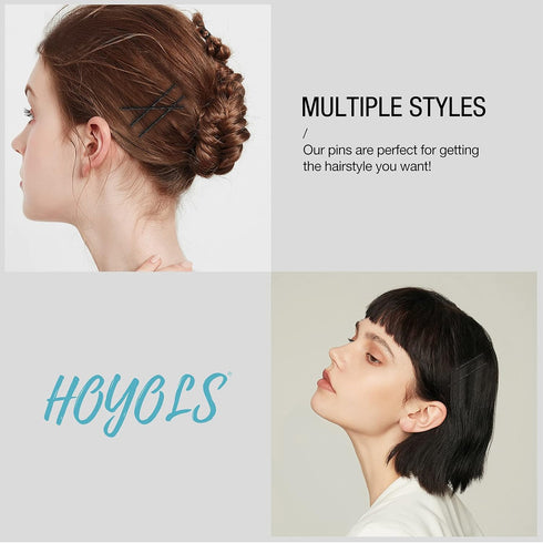 HOYOLS Bobby Pins Black, Premium Secure Hold Wavy Slide Proof Hair Styling Pins, 100 Count with Case