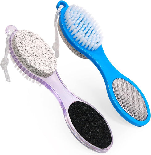 Pumice Stone Brush for Feet, 2 Pack Foot Scrubber 4 in 1 Pedicure Paddle Kit for Foot Care (Lilac and Blue)