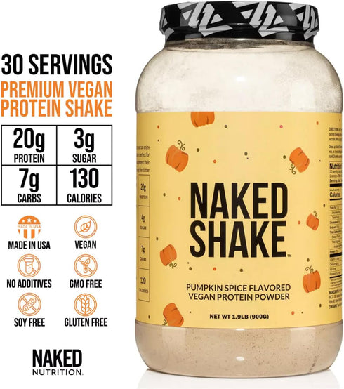 Naked Shake - Pumpkin Spice Protein Shake, Plant Based Protein with MCT Oil, 30 Servings