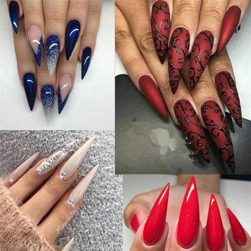 YIMART 600pcs Acrylic Medium Long Stiletto Nail Tips, Easy Coffin Nails Sharp False Nail Art Tips (Clear)