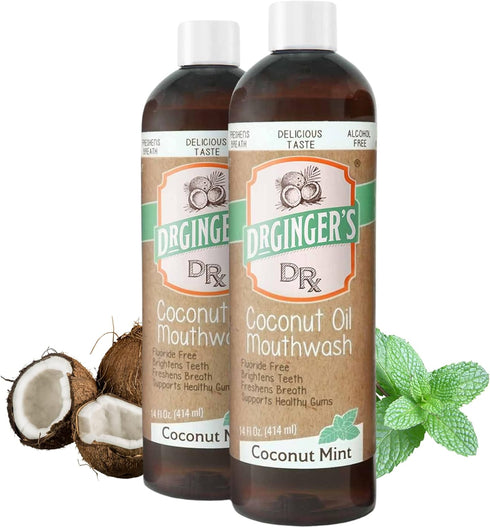 Dr. Ginger's Coconut Oil Pulling Mouthwash, All-Natural Oil Pulling & Xylitol, Fluoride-Free, Coconut Mint Flavor, 2ct