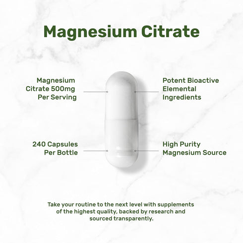 DEAL SUPPLEMENT Magnesium Citrate 500mg 240 Capsules for Muscle, Heart, & Digestive Support, Easily Absorbed, Non-GMO