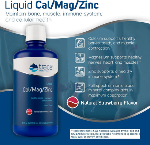 Trace Minerals Liquid Cal/Mag/Zinc Supplement, Supports Normal Tissue, Muscle, and Bone Density, 32 fl oz.