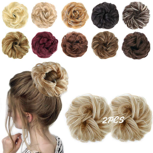 MORICA 2PCS Messy Bun HairPiece Scrunchies, Synthetic Curly Wavy Ponytail Extensions for Thin Hair Women