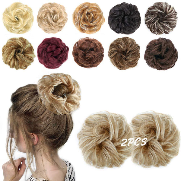 MORICA 2PCS Messy Bun HairPiece Scrunchies, Synthetic Curly Wavy Ponytail Extensions for Thin Hair Women