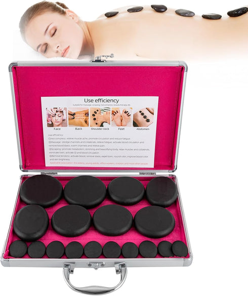 Set, 16Pcs Set Hot Stones Massage Natural Basalt Hot Stones w/Heating Box, Essential Massage Stones Portable