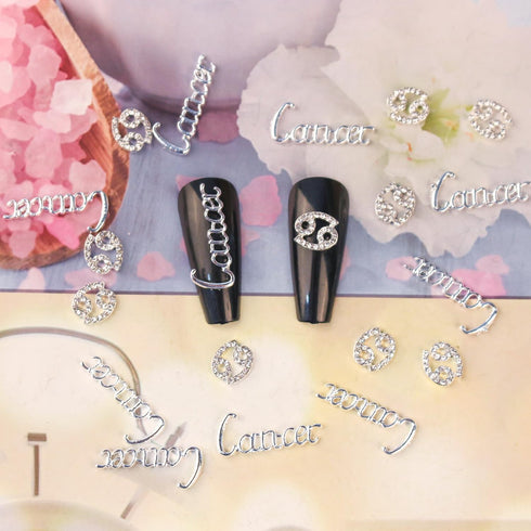 JERCLITY 20pcs Silver Alloy Zodiac Nail Charms, 10pcs Zodiac Sign Symbols and 10pcs Zodiac Constellation Words for Nails