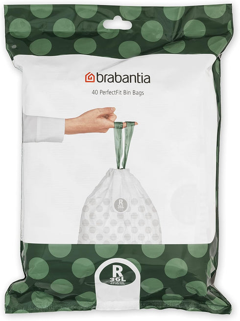 Brabantia PerfectFit Trash Bags (Size R/9.5 Gal) Thick Plastic Trash Can Liners