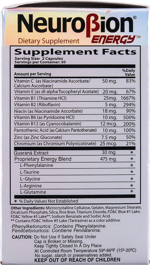 Neurobion Energy 60 Caps - Amino Acids Vitamin B1 B2 B6 B12 - Increases Brain Alertness & Stamina