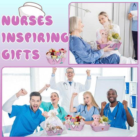 Reallnaive 6 Sets 6 9.8x6.5 Inches 6 10 Nurse Appreciation Empty Gift Baskets with Pcs Thick Kraft Pink Nurses Week
