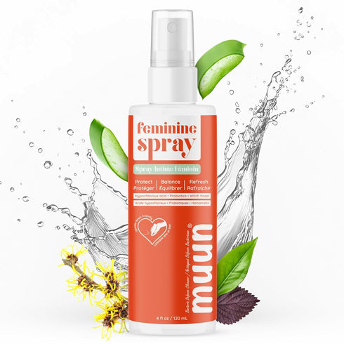 Muun Feminine pH Intimate Spray Women Body Deodorant with Hypochlorous Acid, Witch Hazel & Probiotics No-Rinse Wash