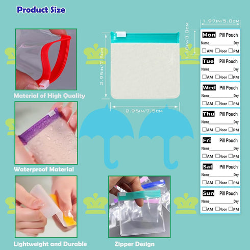 NCGDPZY 98 3x3 Inch 7 (21 Reusable Travel Pill Organizer with Labels - Leakproof Silicone Seal & Transparent Zippered