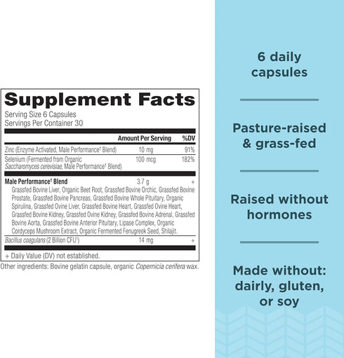 Ancient Nutrition Organ Supplements for Men - Grass-Fed Complex Capsules for Male Performance, 180 Ct
