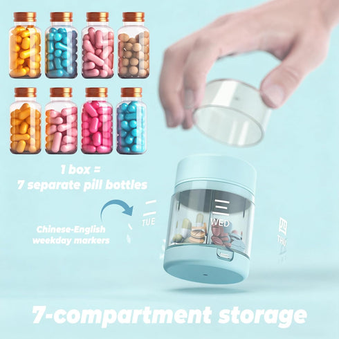 IVICOO 7 2-in-1 (Blue,1 Pack) Day Weekly Travel Pill Box, Travel Medicine Organizer and Pill Cutter for Home and Travel