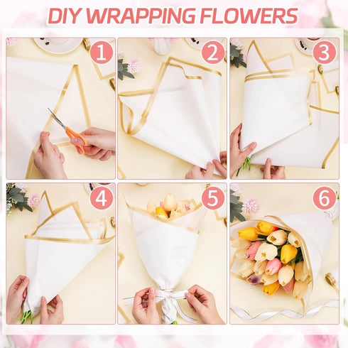 25 Sheets Flower Wrapping Paper - White Waterproof Floral Paper for Gift Box Packaging and DIY Crafts