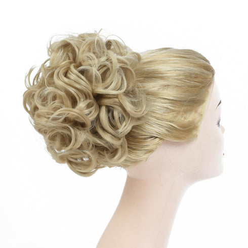 Rose Bud Chignon Hairpiece, Curly Bun Extensions Scrunchie Updo for Women (Natural Blonde)