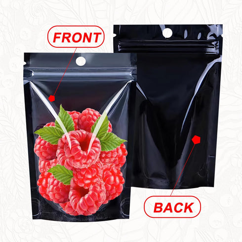 100PCS Resealable Mylar Food Storage Bags, Black Smell Proof Foil Pouches with Clear Front Window, 5.5x7.9 Inch