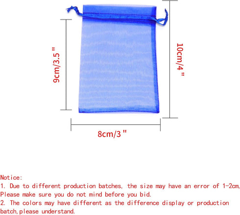 100Pcs Organza Bags, 3x4 Inches, Sheer Small Drawstring Jewelry Gift Candy Pouches, Mixed Color