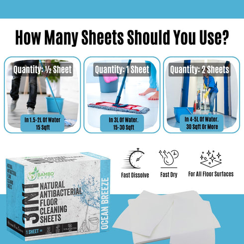 90 Pcs All Natural Floor Cleaner Sheets - Biodegradable and Dissolvable Multipurpose Mopping Soap Detergent Strips