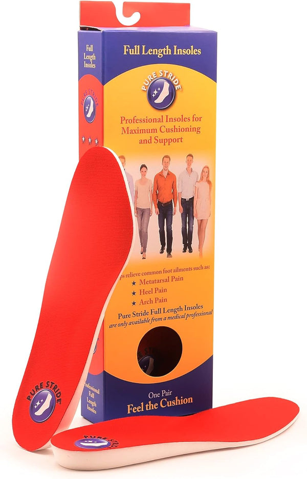 Pure Stride Full Length Insoles - Comfort Insoles for Metatarsals, Flat Feet, Pain Relief for Plantar Fasciitis, 1 Pair