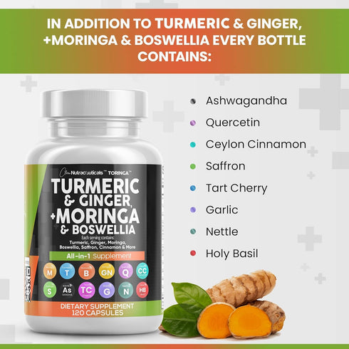 Turmeric Curcumin 30000mg, Ginger 3000mg, Moringa 50000mg, Joint Support Supplement for Women and Men, 120 Caps