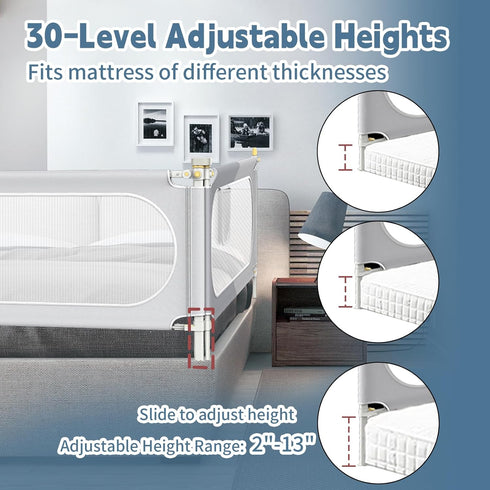 Yozoia 30 Bed Rail for Toddlers, Baby Bed Rail Guard with Double Child Safety Lock, Speed Height Adjustable, Safety