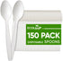 ECOLipak 150 Pcs Disposable Spoons, 6.7" Large Size White Disposable Spoons, Heavy Duty No Plastic Spoons for Party,