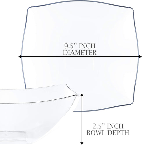 PLASTICPRO Disposable 64 Ounce Square Serving Bowls, Large Plastic Crystal Clear Snack or Salad Bowl, Pack of 4