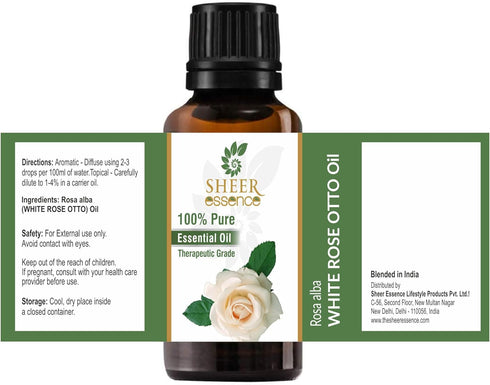 White Rose Otto Oil (Rosa Alba) Essential Oil 100% Pure Natural Undiluted Uncut Therapeutic Grade Oil 0.51 Fl.OZ