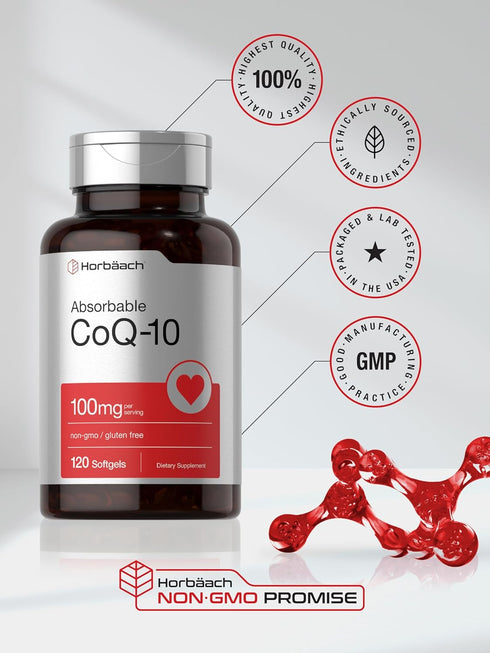 Horbaeach CoQ10 100mg Softgels, 120 Count Non-GMO Gluten Free Supplement for Health