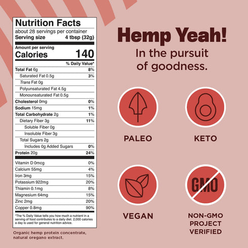Manitoba Harvest Hemp Yeah! Organic Max Protein Powder, Unsweetened, 32oz, 20g Protein, Keto-Friendly, Non-GMO