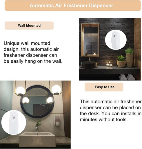 Automatic Wall Air Freshener - Timed Indoor Wall Mounted Adjustable Fragrance Aerosol Spray Dispenser 300mL