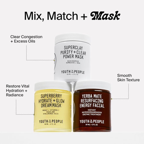 Youth To The People Superberry Glow Dream Mask - Brightening Overnight Face Mask + Hyaluronic Acid Night Moisturizer