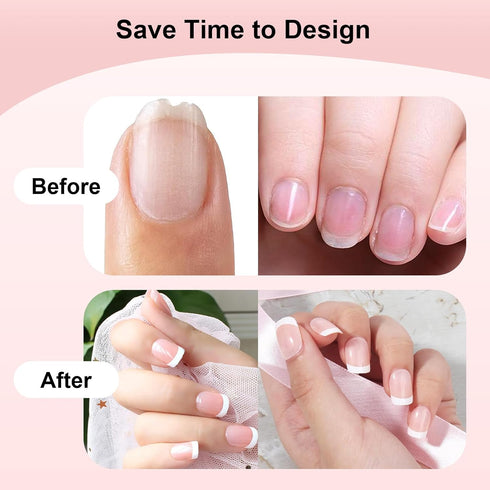 Yokilly Natural French Acrylic False Nails Kit, 12 Different Size Short Press on Nails, Pink White Tips, 120 Pcs