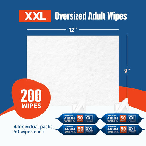 MedStar 4 Pack Adult Wipes for Elderly - Extra Large Extra Thick No-Rinse Bathing Wet Wipes for Adults - Incontinence