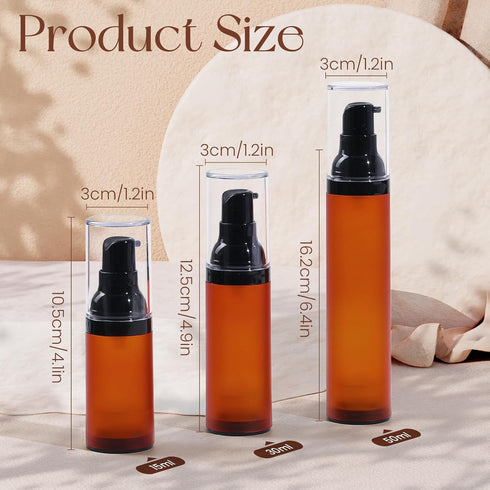 RONRONS Airless Pump Bottles, 0.5 oz Travel Size Dispenser Brown Refillable Pump Bottle Containers for Skincare Serum Lotion Foundation 15ml (3 Pieces)