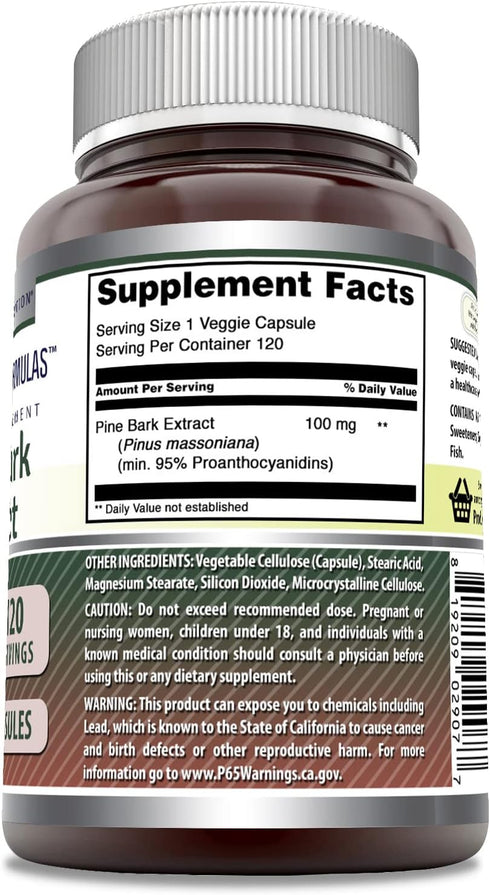 Amazing Formulas Pine Bark Extract Supplement | 100 Mg Per Serving | 120 Veggie Capsules | Non-GMO | Gluten Free | Made in USA
