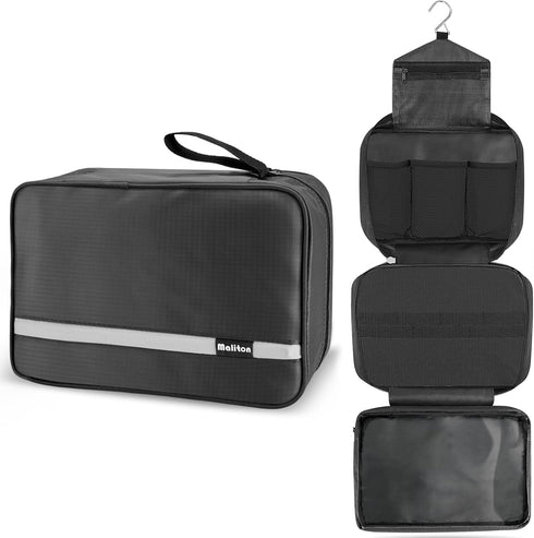 Maliton Toiletry Bag for Men & Women, Hanging Travel Organizer with 4 Compartments, Waterproof Bathroom Shower Bag
