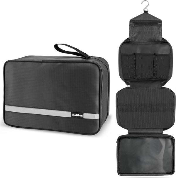 Maliton Toiletry Bag for Men & Women, Hanging Travel Organizer with 4 Compartments, Waterproof Bathroom Shower Bag
