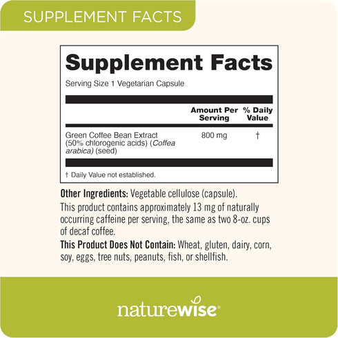 NatureWise Green Coffee Bean Extract - Pure 800mg Capsules with 50% Chlorogenic Acid for Weight Goals, Energy,
