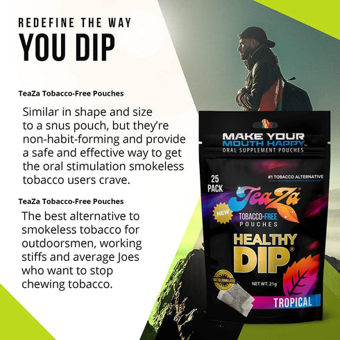 Teaza Herbal Energy Pouches, Chewing Tobacco Alternative, Smokeless Dip, Tropical Flavor (1 Pack)