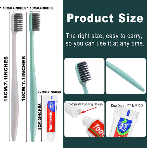 100 Pack Disposable Toothbrushes with Toothpaste - Individually Wrapped Travel Kit in Bulk (Apricot+Green)