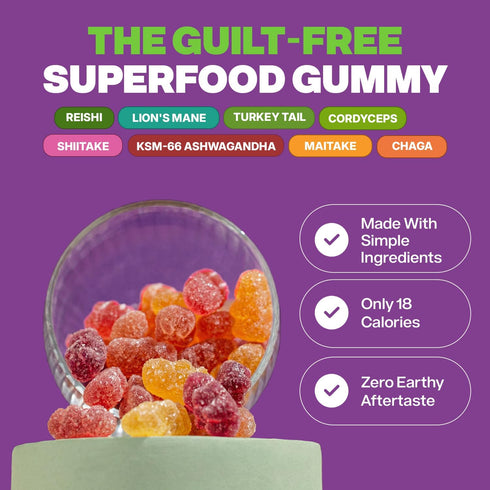 Gummies Gummies 8 1 80 Gummy Drops Of Nature Lions Mane & Ashwagandha Turkey Tail, Maitake, Reishi, Chaga, Shiitake