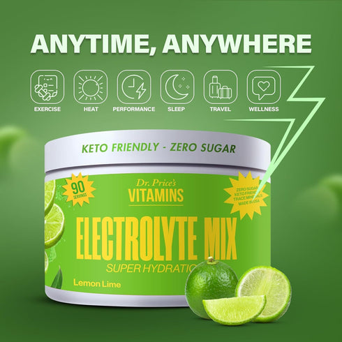 Dr. Price’s Electrolyte Mix, Sugar-Free Hydration Powder with 72+ Trace Minerals, Lemon-Lime, 90 Servings