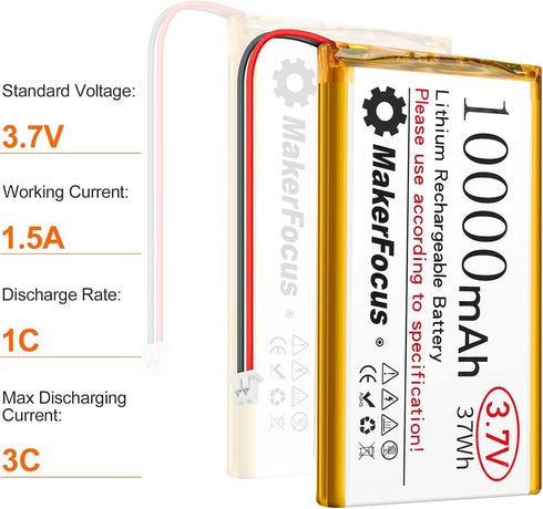 MakerFocus 3.7V LiPo Battery 10000mAh Lithium Rechargeable with Integrated Protective Board for Raspberry Pi