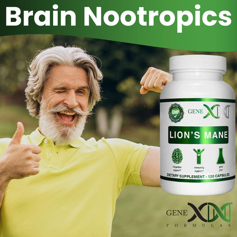 Genex Formulas Lions Mane Supplement - 100% Lions Mane Extract Nootropics Brain Support (120 Capsules)
